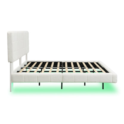 Anjelina Cloud-Like Boucle Floating Bed with Multicolor Mood Lighting