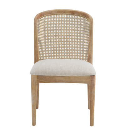 Diaphanous Lilia Dining Chairs Set of 2, Modern Dining Chair with Fabric Upholstery, Rubberwood Frame Kitchen Chairs with Cane Webbing, Extra Seat for Dining Room, Beige + Natural
