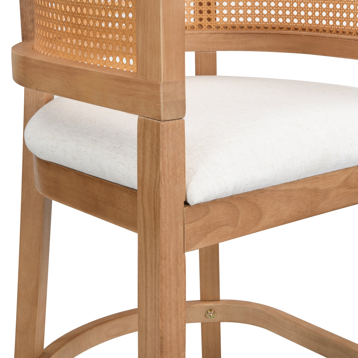 Tiberius Wood And Rattan Upholstered Arm Bar Stools,Set of 2
