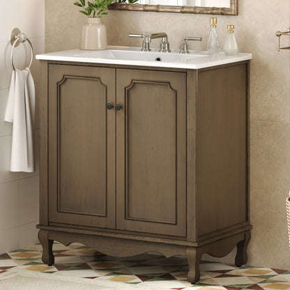 Orion 30" Vintage Bathroom Vanity with Ceramic Sink, Bathroom Vanity Cabinet,Antique Brown