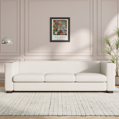 Modern three-seat Solid Wood sofa in striped finish with two cup holders