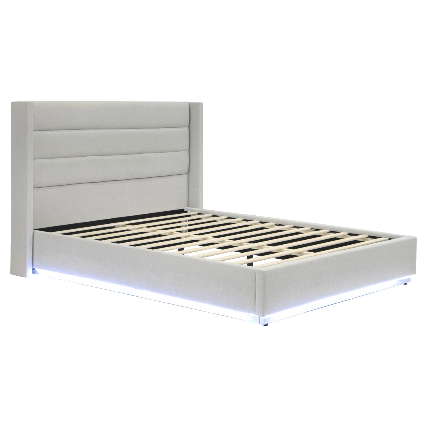 Brannick Queen Size Platform Bed with LED light, Greige
