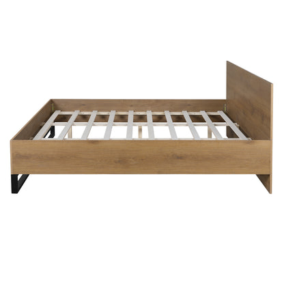 Ketura Two-Tone Aesthetic Engineered Wood Bed Frame in Natural Wood Grain and Matte Black Metal Leg