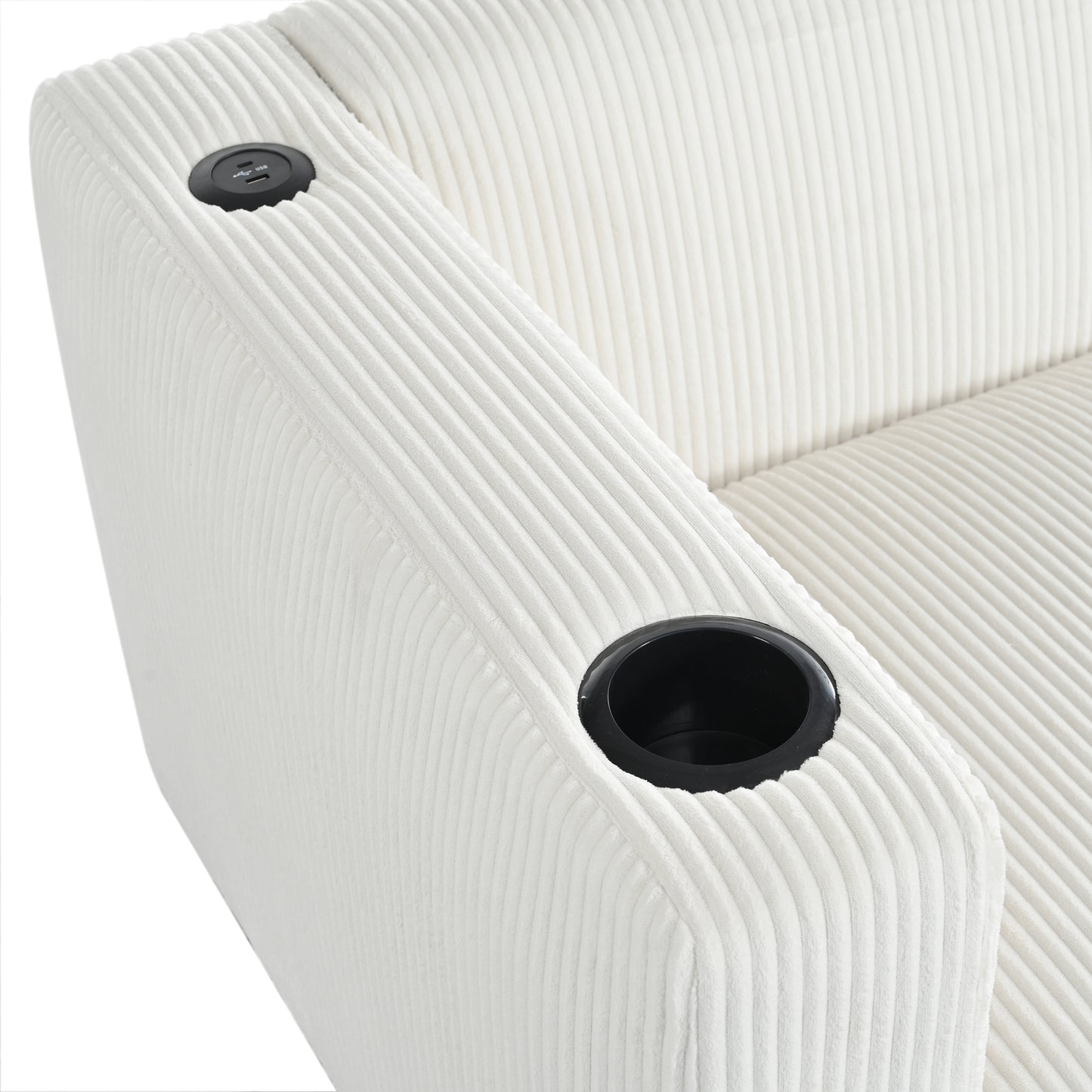 Modern three-seat Solid Wood sofa in striped finish with two cup holders