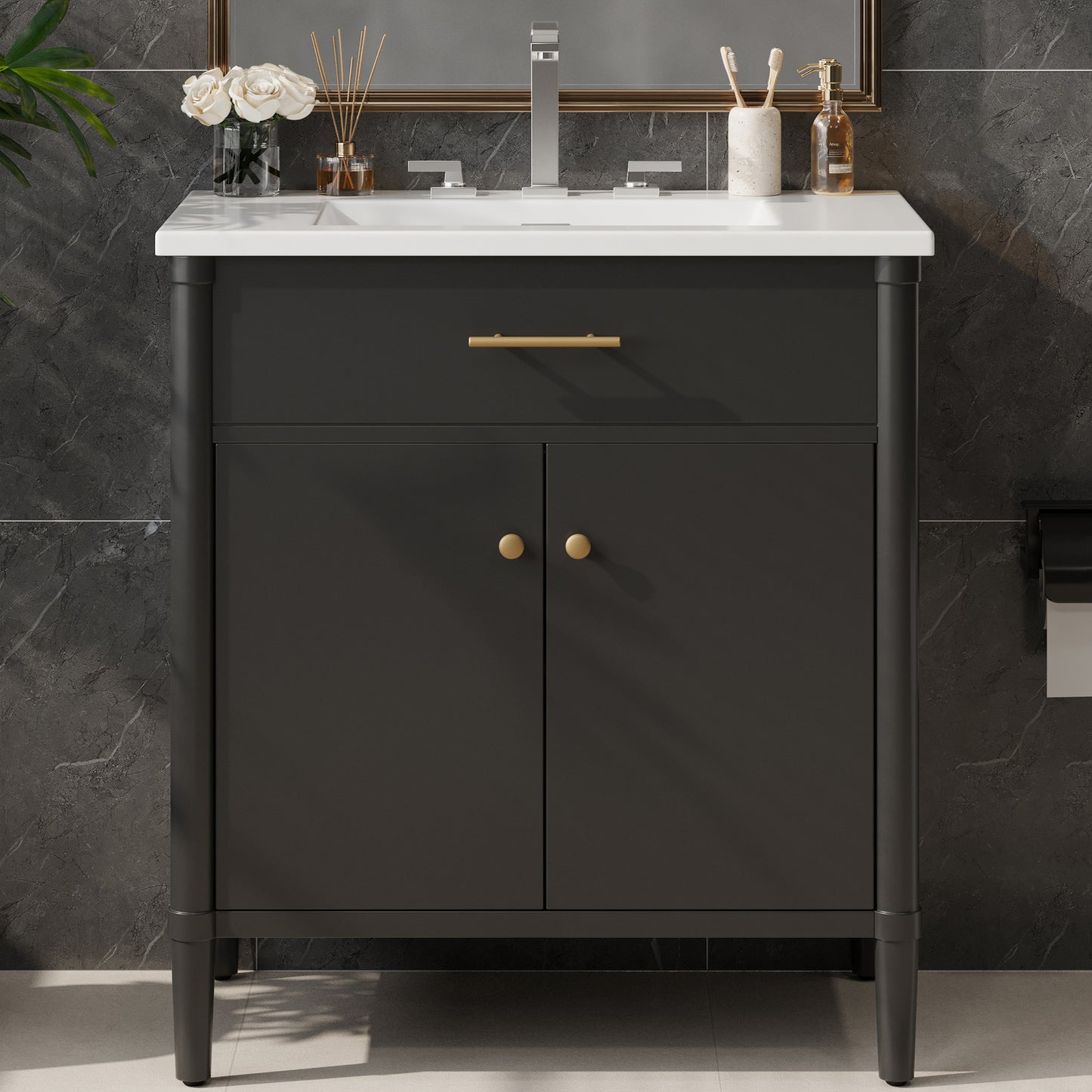 MuKi 31" Bathroom Vanity with Sink, Bathroom Cabinet with Soft Close Doors and Adjustable Shelf