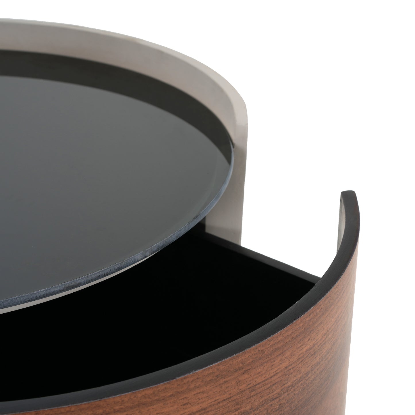 Oberan Italian Vintage Style MDF Double Storage Round Side Table, gray-brown