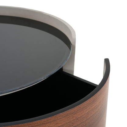 Oberan Italian Vintage Style MDF Double Storage Round Side Table, gray-brown