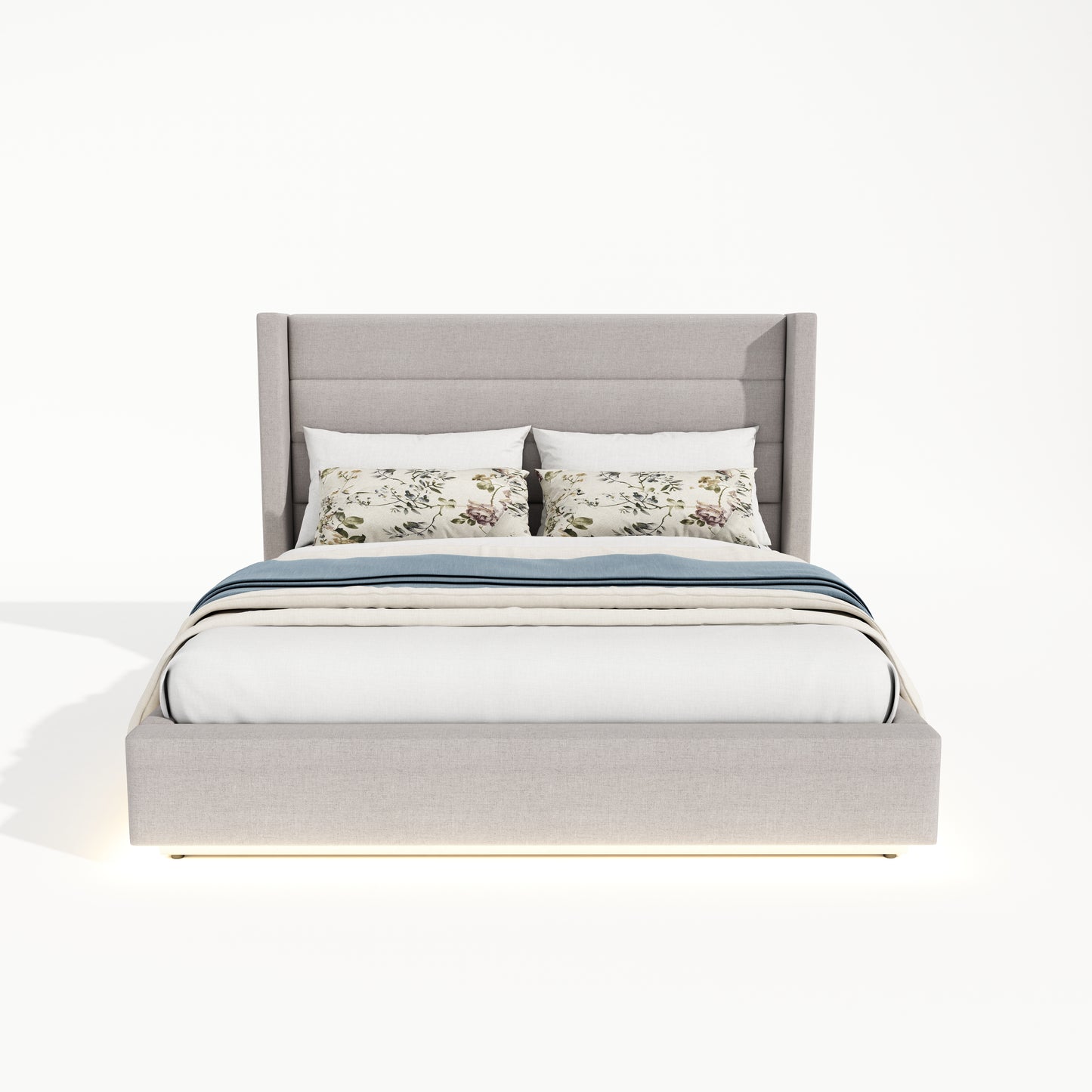 Brannick Queen Size Platform Bed with LED light, Greige