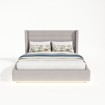 Brannick Queen Size Platform Bed with LED light, Greige
