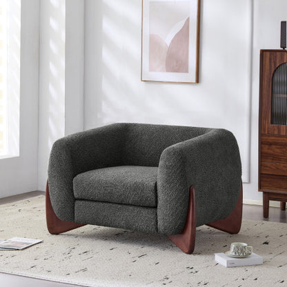 Zelora Modern Upholstered Boucle Club Chair, Birch Wood