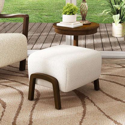 Sorena Upholstered Ottoman, Wooden Legs, White, Boucle