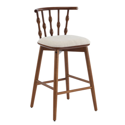 Dorio Indoor Wooden Barstool, Wood Finish With Beige Upholstery, Set of 2