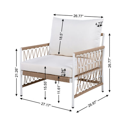 Veyavelor Bohemian Outdoor Lounge Chair with Handwoven Rope, Waterproof Cushions [Set of 2]