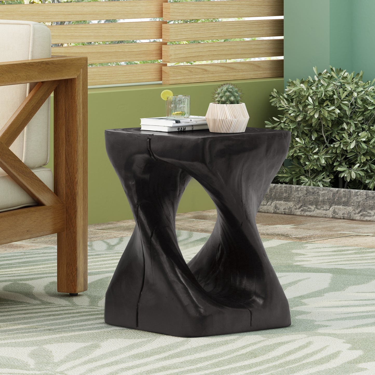 Woanar MGO Twist Shape Side Table, Wood-like texture