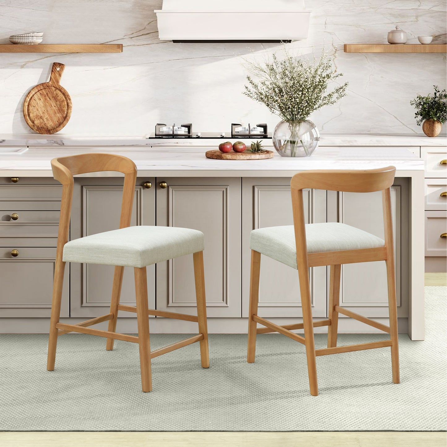 Cavovasir Solid Rubber Wood Counter Stools,Set of 2