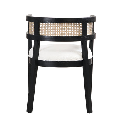 Bastian Dining Chairs with Rattan Backrest, Upholstered Seat, Set of 2
