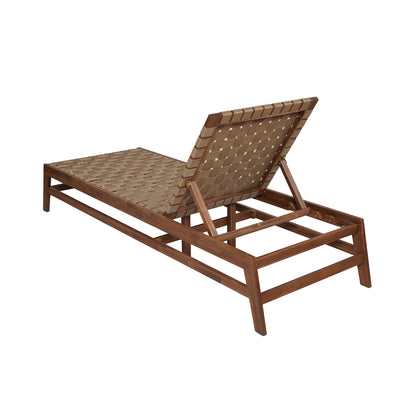Rionaris Outdoor Acacia Wood Rope Chaise Lounge Adjustable 4-Position Recliner