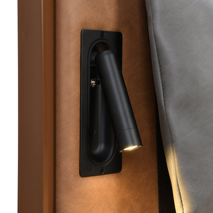 Mireva Brown&Gray Leather King Bed with 2pcs Night Lights
