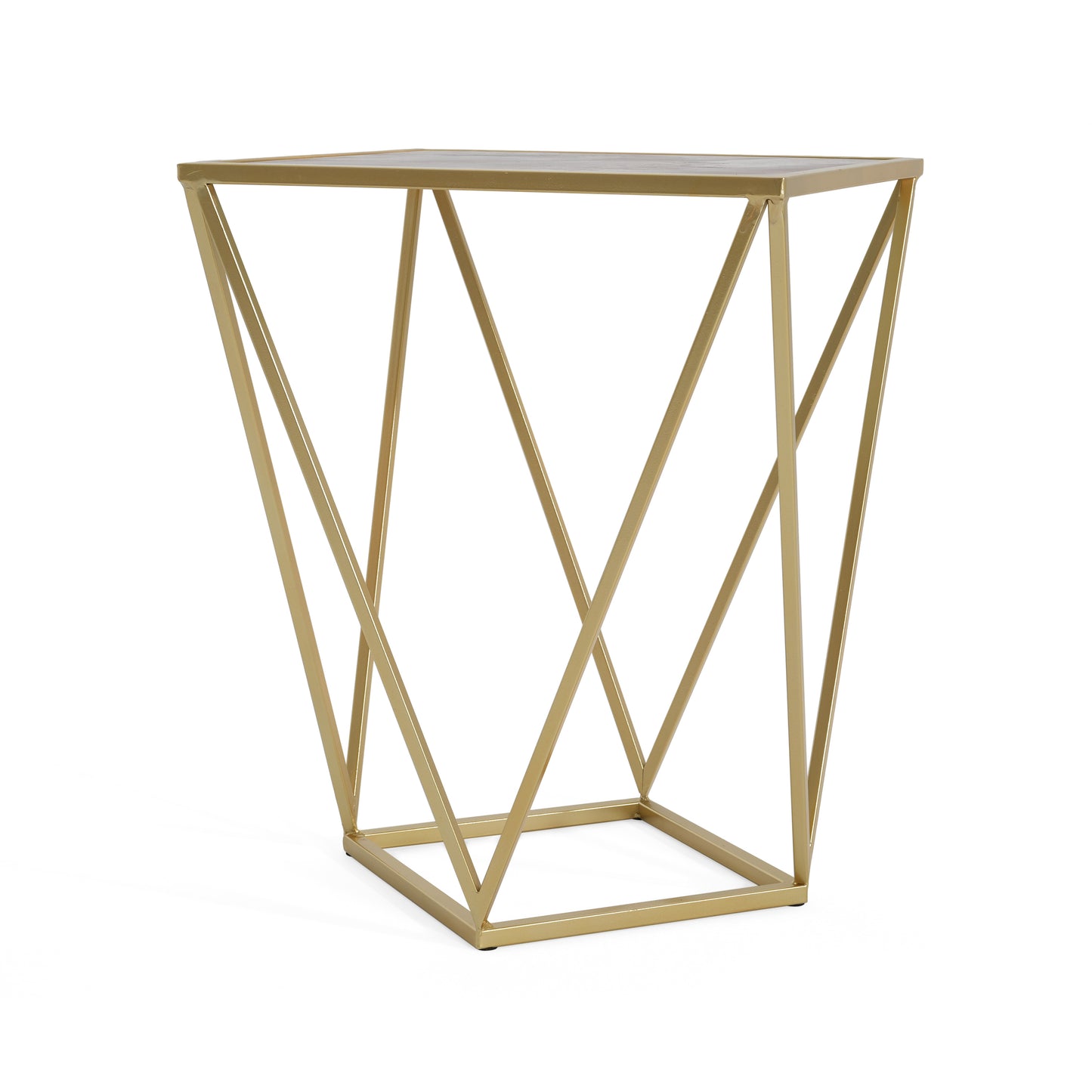 Calliopa Creative Simple Glass Side Table,Gold+White Color