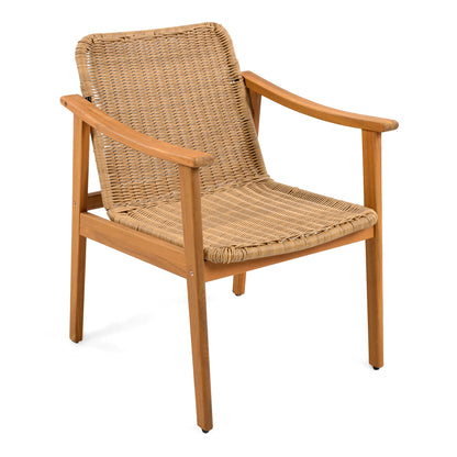 Demorivor Outdoor Dining Chairs Set of 2, Teak Color Acacia Wood Frame,Waterproof Cushion