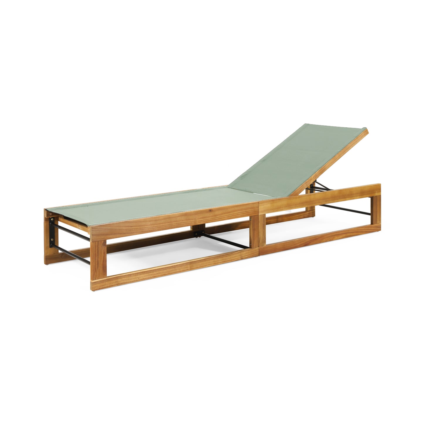Leavitt Outdoor Mesh and Wood Adjustable Chaise Lounge, Black and Teak