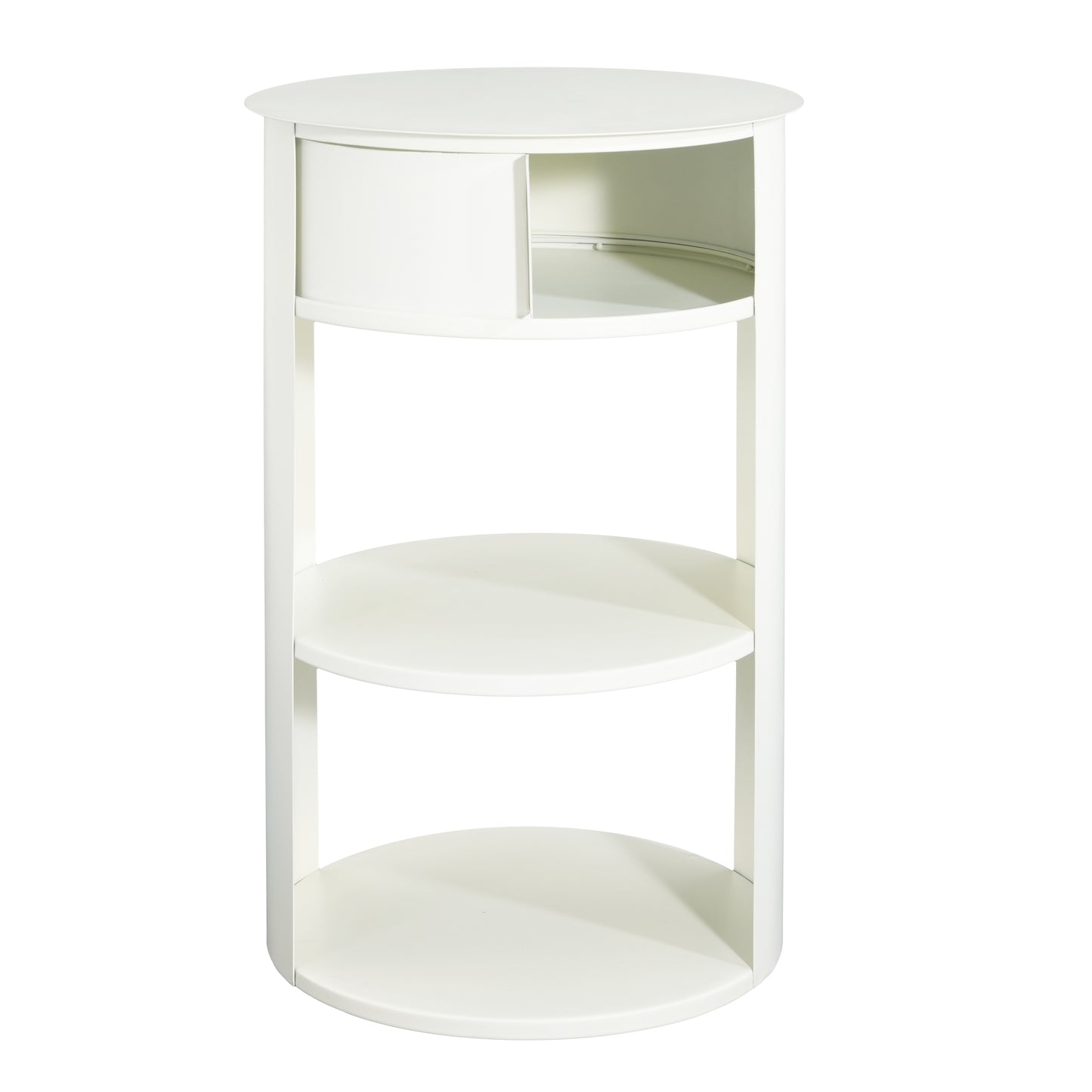 Somatilae Indoor 3-Tier Metal Round Side Table with Sliding Door Cabinet
