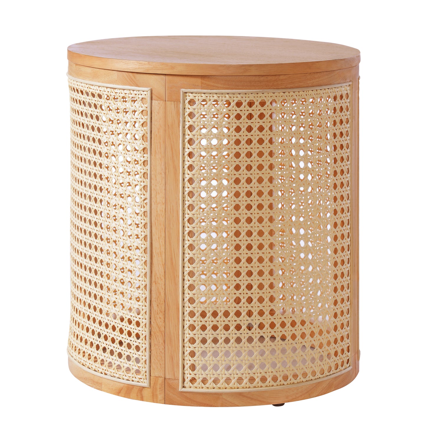 Desi Solid Rubberwood Round Side Table with Warm Wood Grain