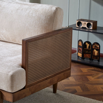 EMIR 72" Square Arm 3-Seater Sofa with Cane Rattan and Wooden Frame