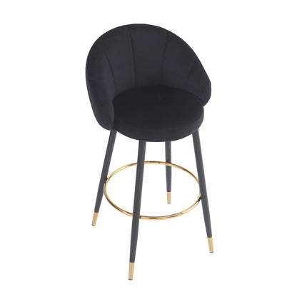 Soreli 40.5" High Back, Black Velvet & Gold Metal Bar Stool,Luxe Modern Design, Set of 2
