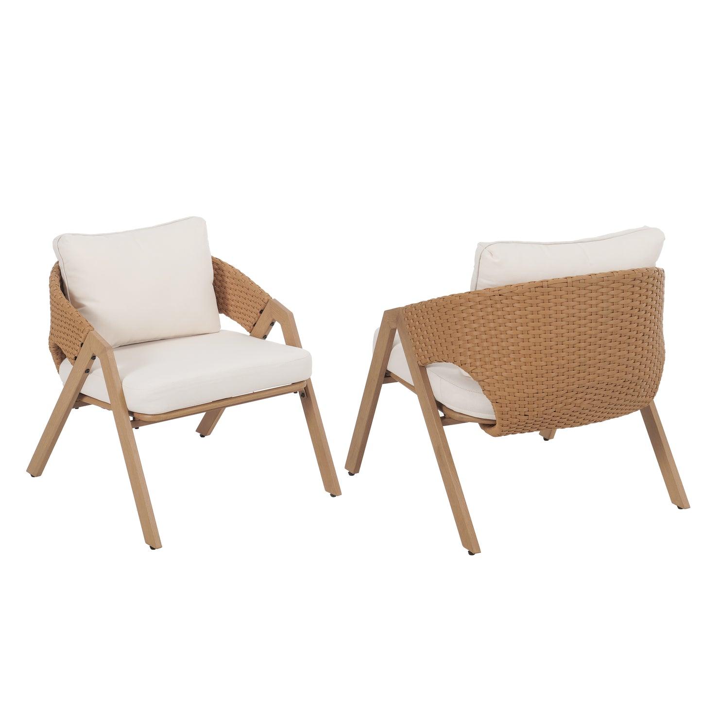 Reafter Outdoor Patio Elegant rattan Chair with Cushions (Set of 2)