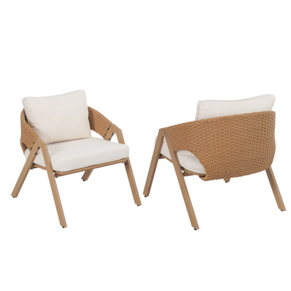 Reafter Outdoor Patio Elegant rattan Chair with Cushions (Set of 2)