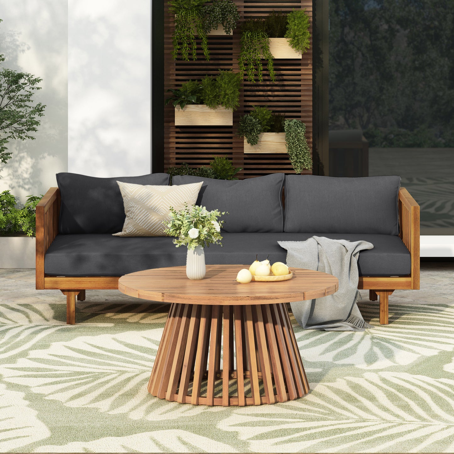 Xenath Outdoor Patio Furnitre Sets 3 Pieces,3 Seater Daybed + Acacia Wood Table