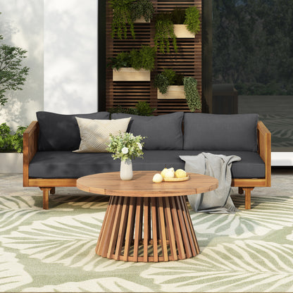 Xenath Outdoor Patio Furnitre Sets 3 Pieces,3 Seater Daybed + Acacia Wood Table