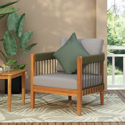Tavithalae Acacia Wood Outdoor Club Chair with Water-Resistant  Cushions