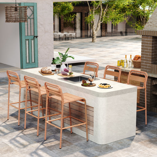 Liam Outdoor Patio Bar Stools, Iron, Set of 6