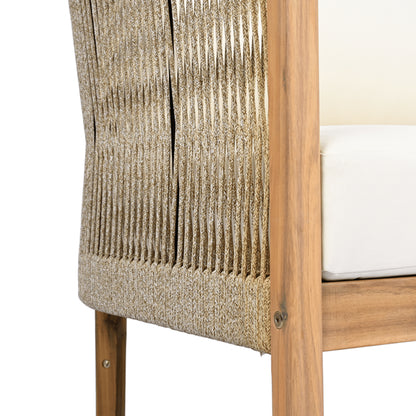 Fernver Ourdoor Woven Rope Patio Acacia Wood Club Chair, With Cushion