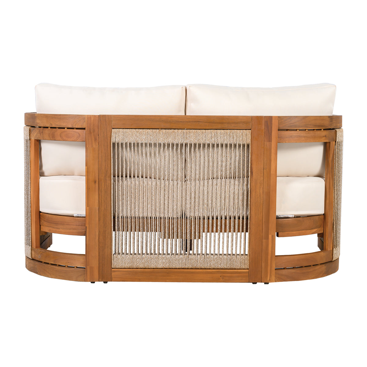 Ineffable Nesbit 8-Seater Patio Furniture Set with Removable Cushion, 8 Piece Outdoor Acacia Wood Conversation Set, Wooden Outdoor Sectional Sofa Set with Coffee Table, Gray