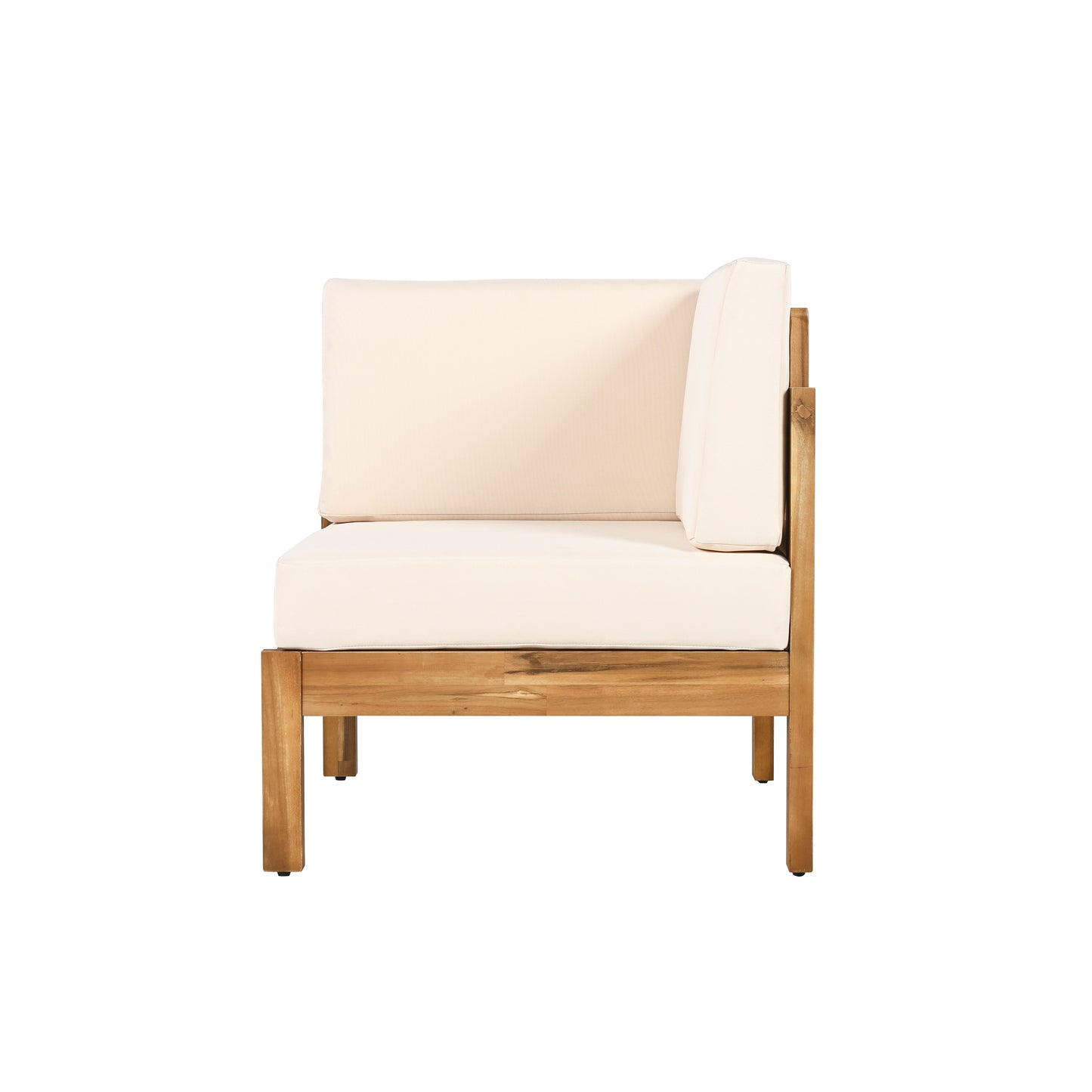 Fawne 4-Pieces Acacia Wood Patio Furniture Set, Outdoor Sectional Sofa Set with Coffee Table, 5 Seats L Shape Sofa Set Deep Seating with Soft Cushion, for Garden, Backyard Porch Balcony, Teak & Cream