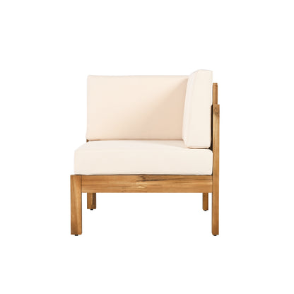 Fawne 4-Pieces Acacia Wood Patio Furniture Set, Outdoor Sectional Sofa Set with Coffee Table, 5 Seats L Shape Sofa Set Deep Seating with Soft Cushion, for Garden, Backyard Porch Balcony, Teak & Cream