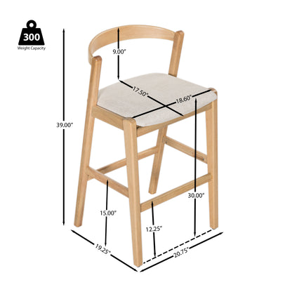 Balman Indoor Rubberwood Barstool,Beige Upholstery, Set of 2