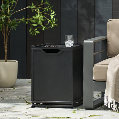 Lecanto Outdoor Metal Tank Holder Side Table, Matte Black
