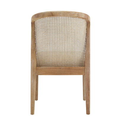 Diaphanous Lilia Dining Chairs Set of 2, Modern Dining Chair with Fabric Upholstery, Rubberwood Frame Kitchen Chairs with Cane Webbing, Extra Seat for Dining Room, Beige + Natural