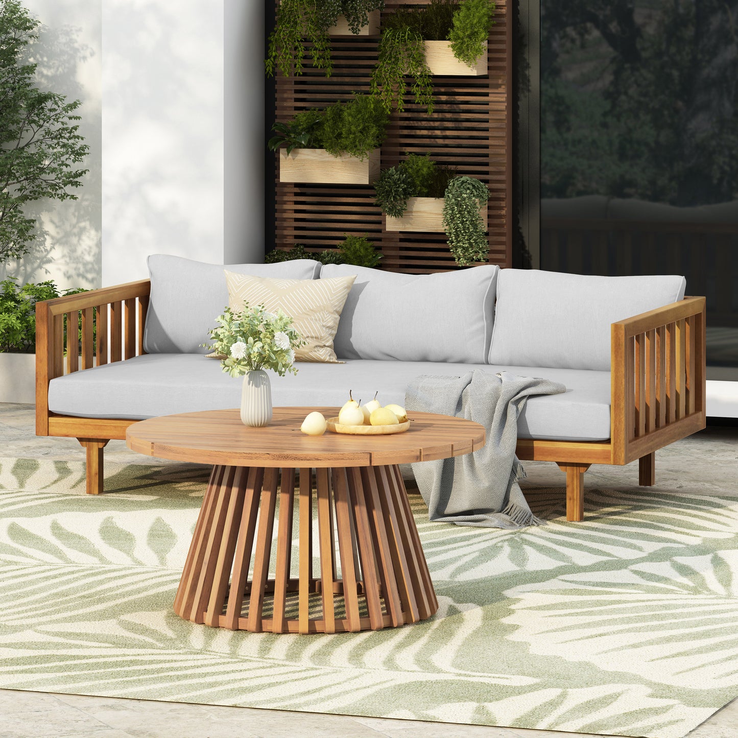 Xenath Outdoor Patio Furnitre Sets 3 Pieces,3 Seater Daybed + Acacia Wood Table