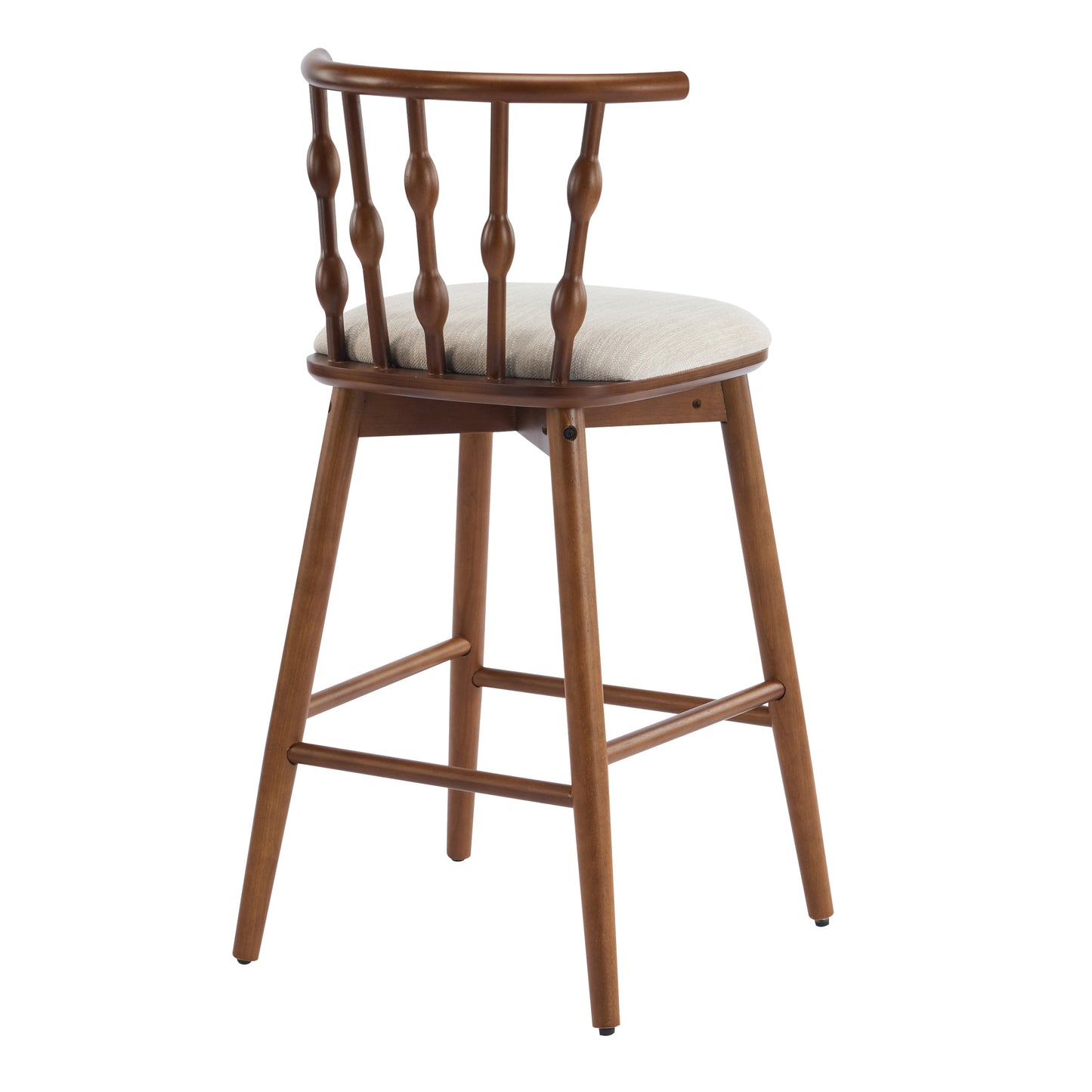 Dorio Indoor Wooden Barstool, Wood Finish With Beige Upholstery, Set of 2