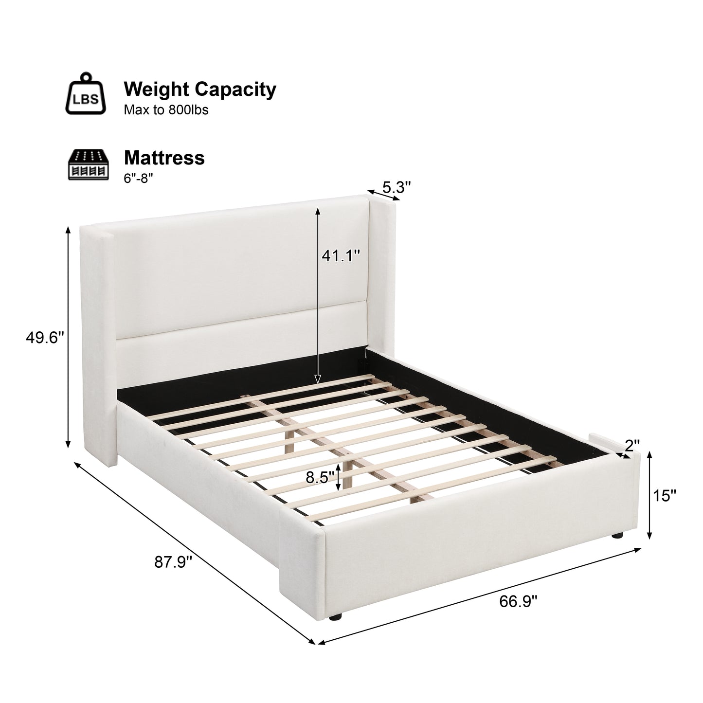 Arcadien Elegant White Fabric Upholstered Bed