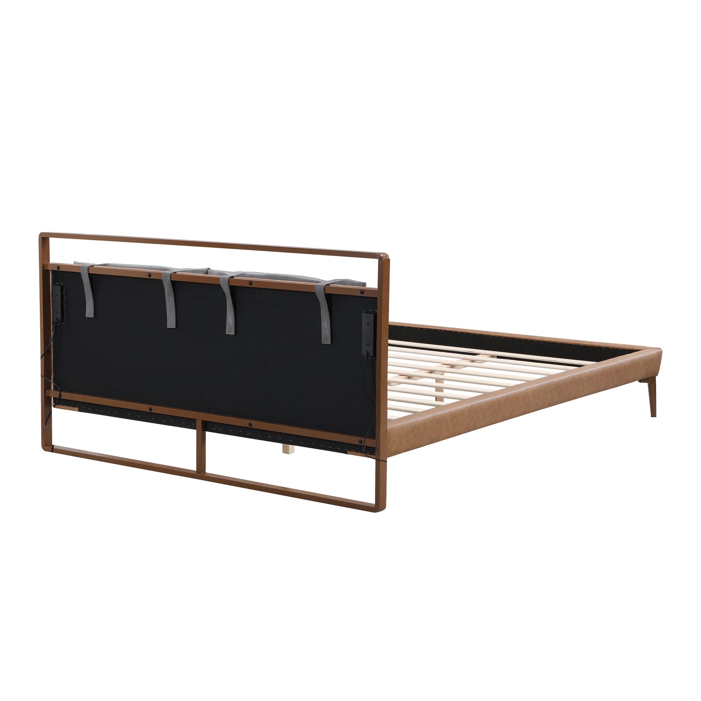Mireva Brown&Gray Leather King Bed with 2pcs Night Lights