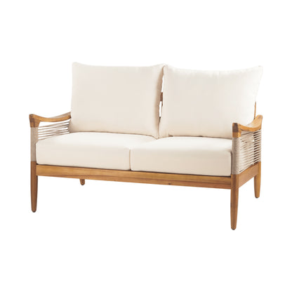 Brsin Outdoor Patio Seating Group,Woven Rope Loveseat with Cushions and Coffee Table