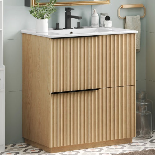 ‌Nexrail 30" Bathroom Vanity with Ceramic Sink and Full-Extension Drawers