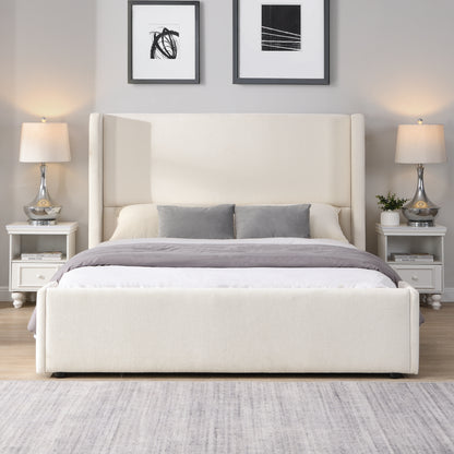 Arcadien Elegant White Fabric Upholstered Bed