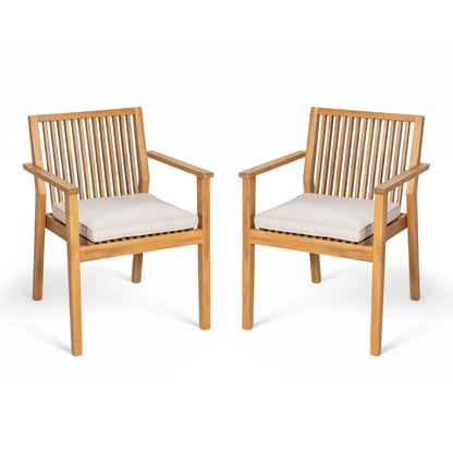 Somadorin Patio Dining Chair Set of 2 - Sturdy Acacia Wood, Comfortable Waterproof Seating